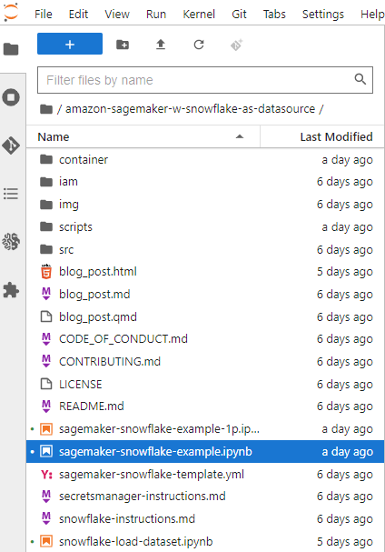 Figure 5: Open SageMaker Snowflake Example Notebook