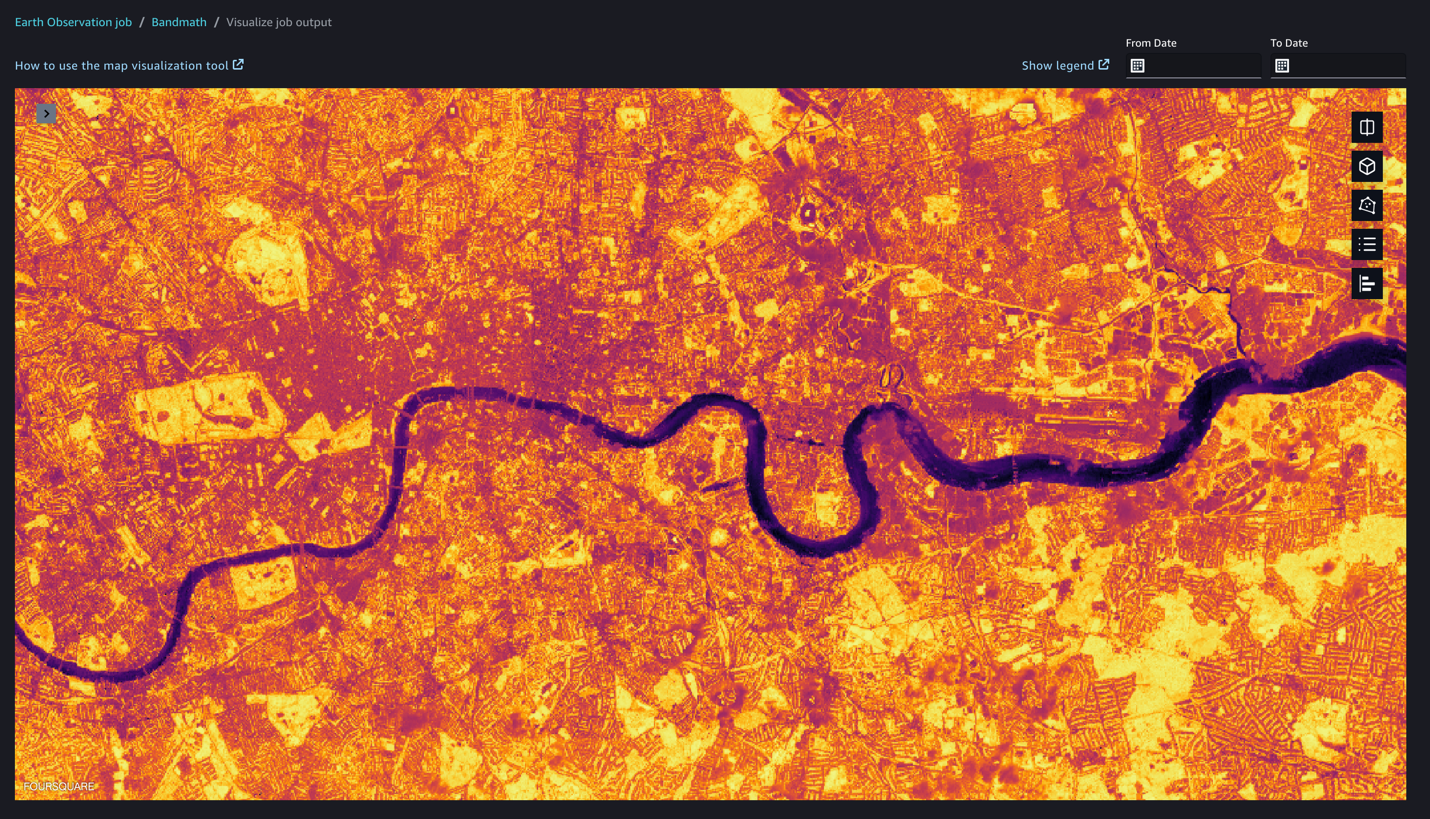 SageMaker geospatial job visualisation of analysis showing central London