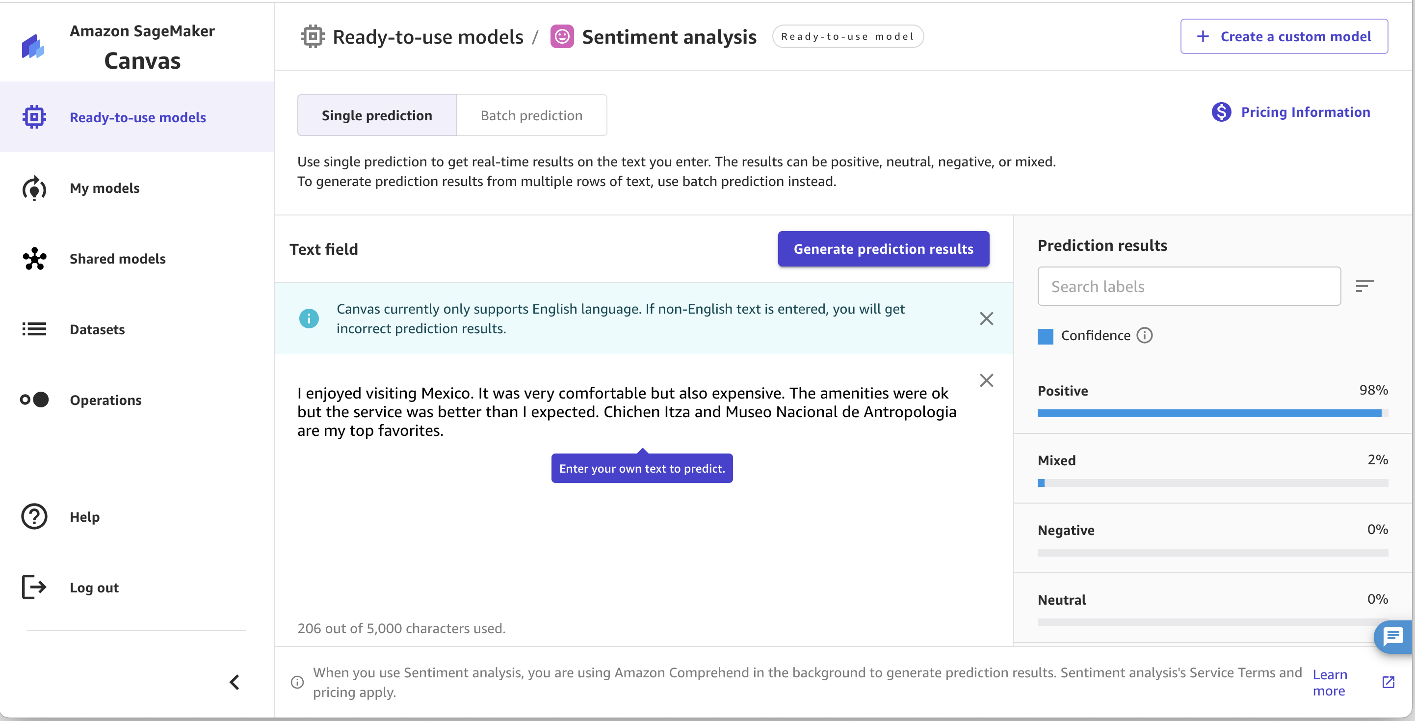 Sentiment Analysis on SageMaker Canvas