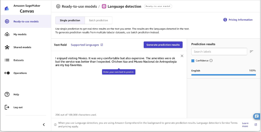 Language Detection on SageMaker Canvas