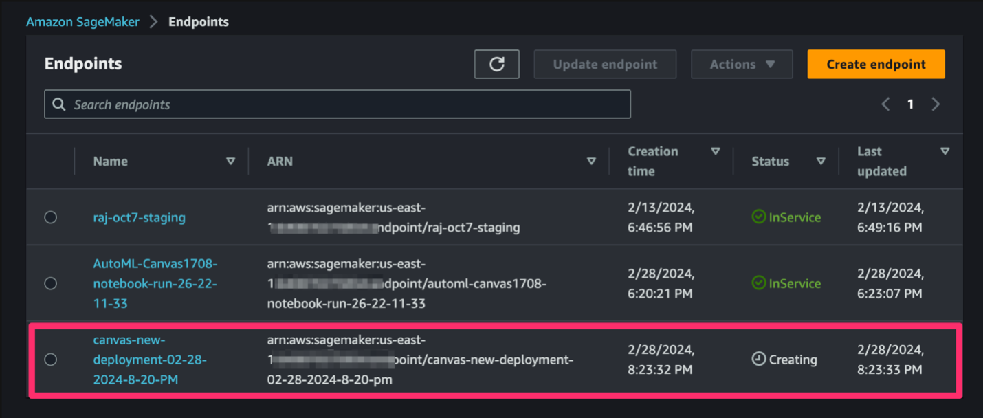 Deployed endpoints