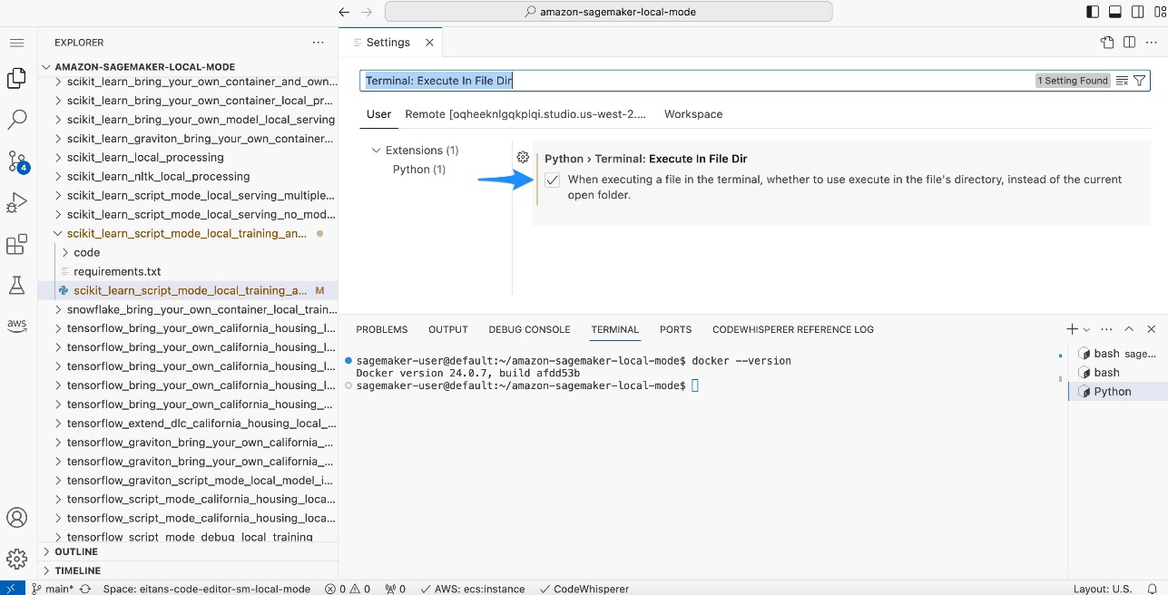 Run Python files in SageMaker Studio spaces using Local Mode