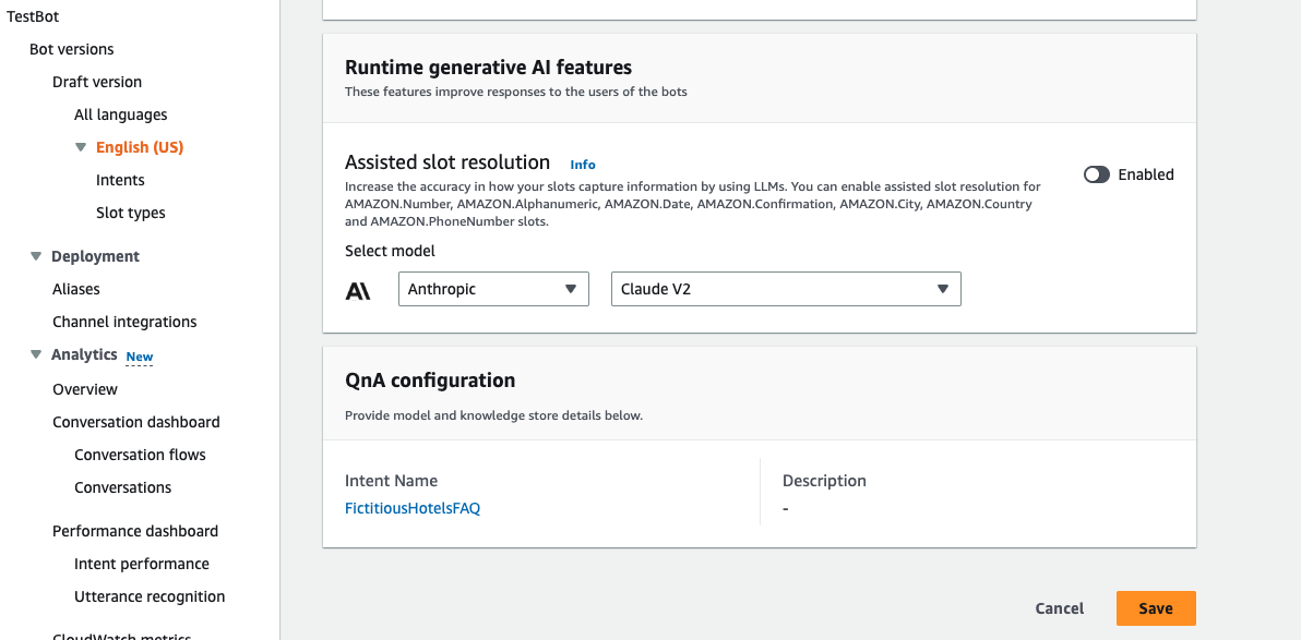 Configuring Lex QnAItent