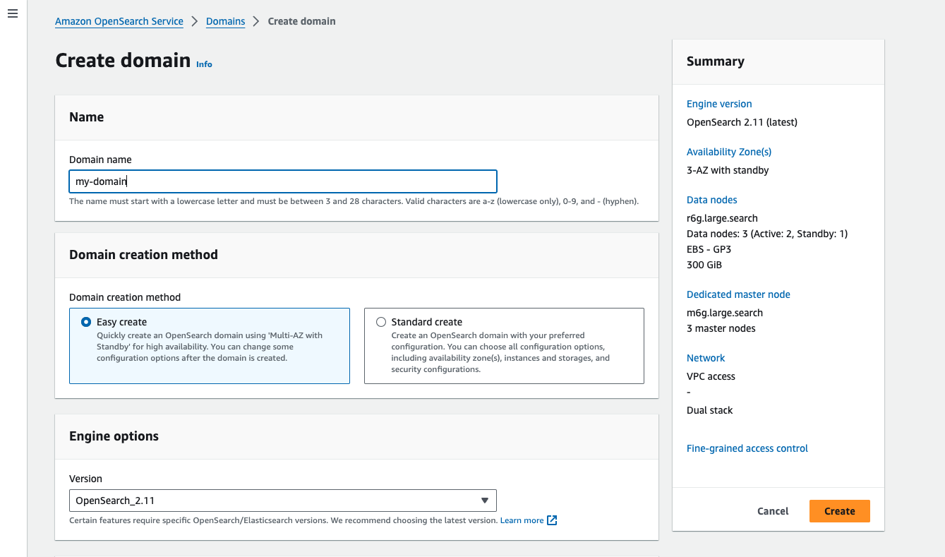 Create an Amazon OpenSearch domain