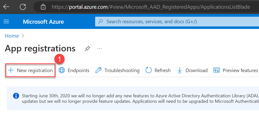 Azure Portal for App registration step