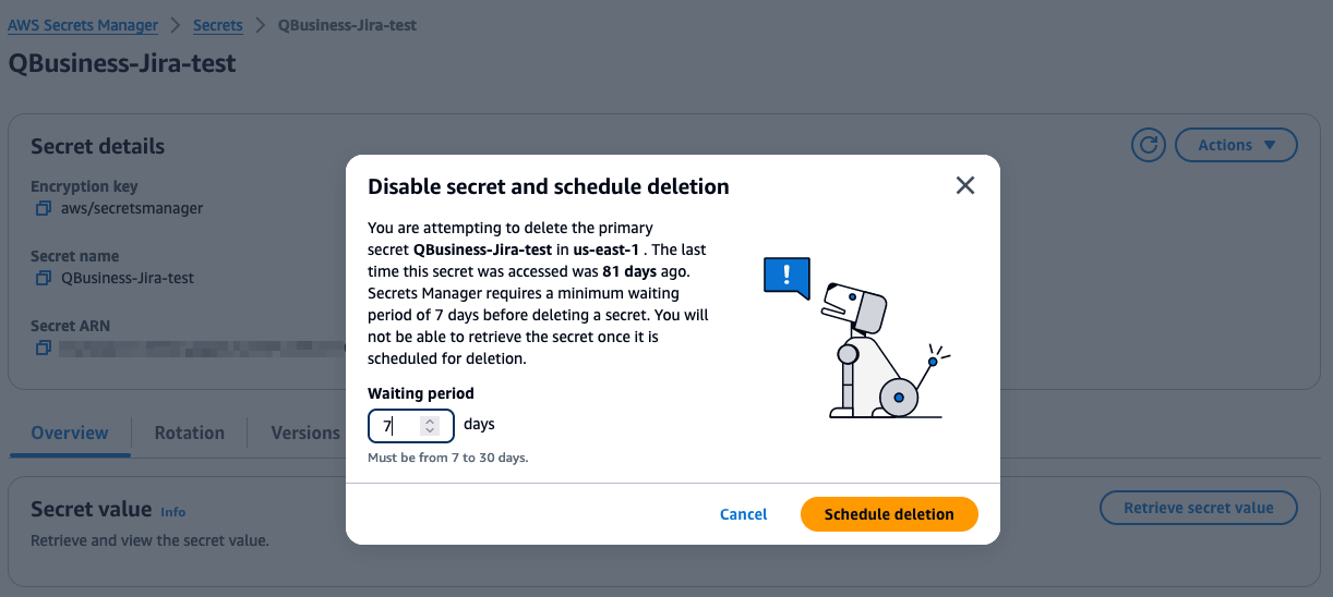 Schedule Secrets deletion