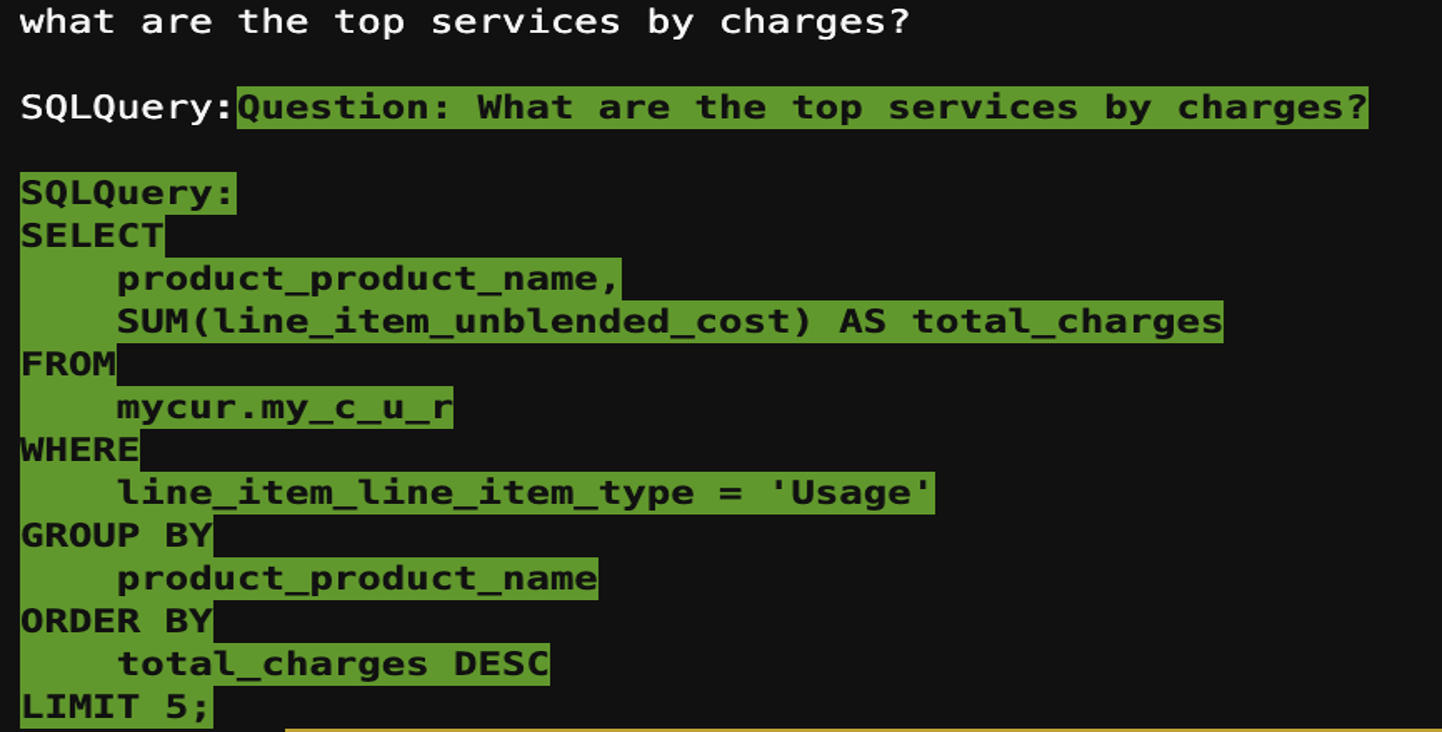 Figure 4. Shows generated Query in the application output logs