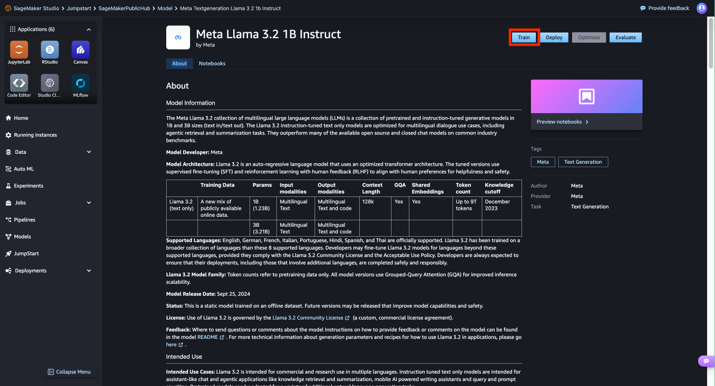 Step 4 No-Code Fine-tune Meta Llama 3.2 SageMaker JumpStart