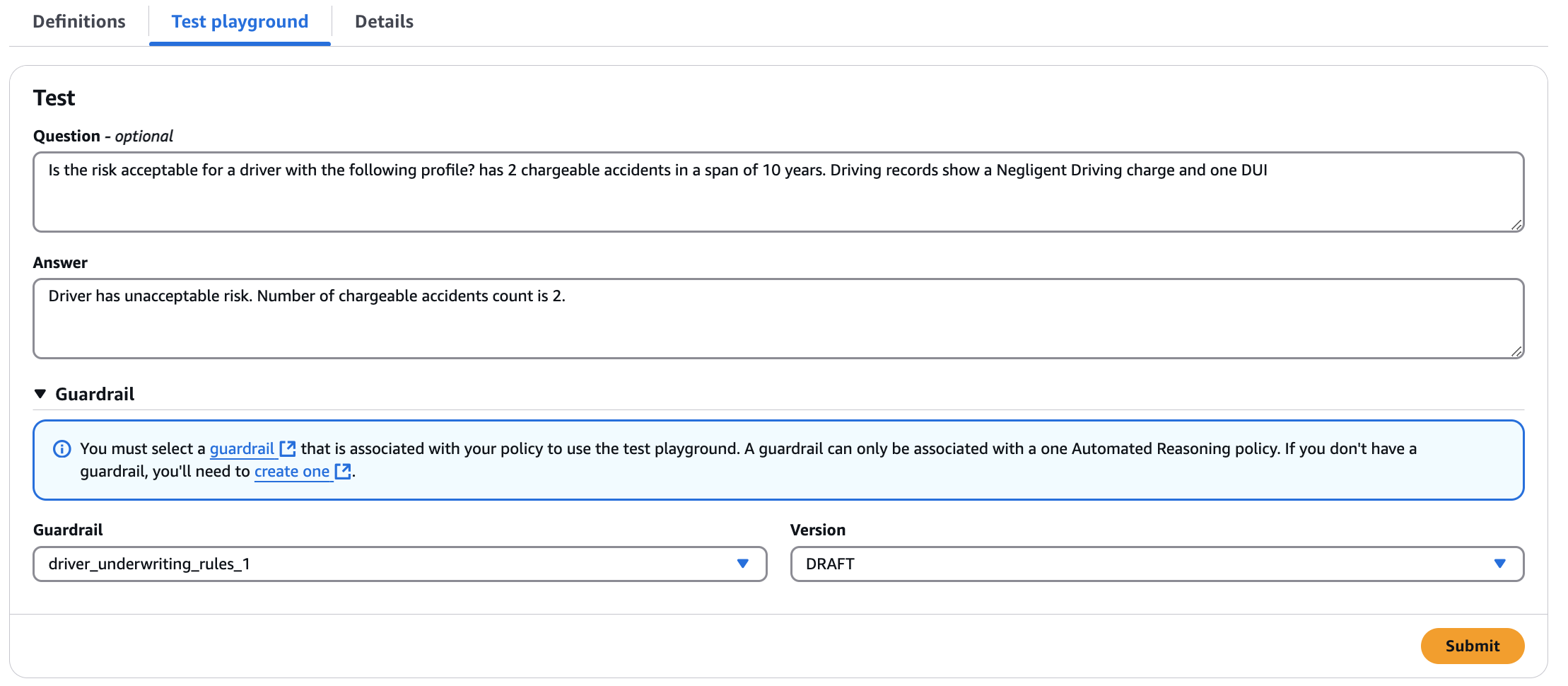 Create guardrail Console view