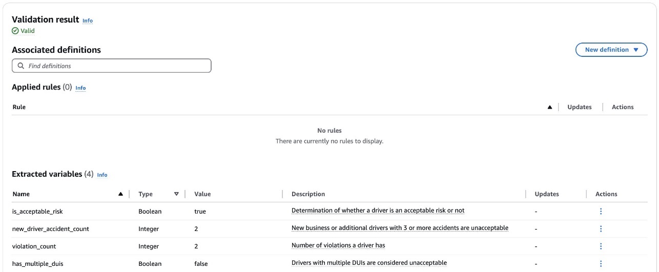 validation result Valid case - Underwriting Auto