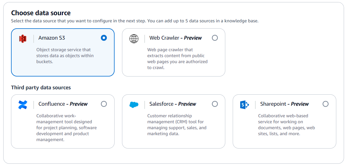 Data source selection interface for AWS Bedrock