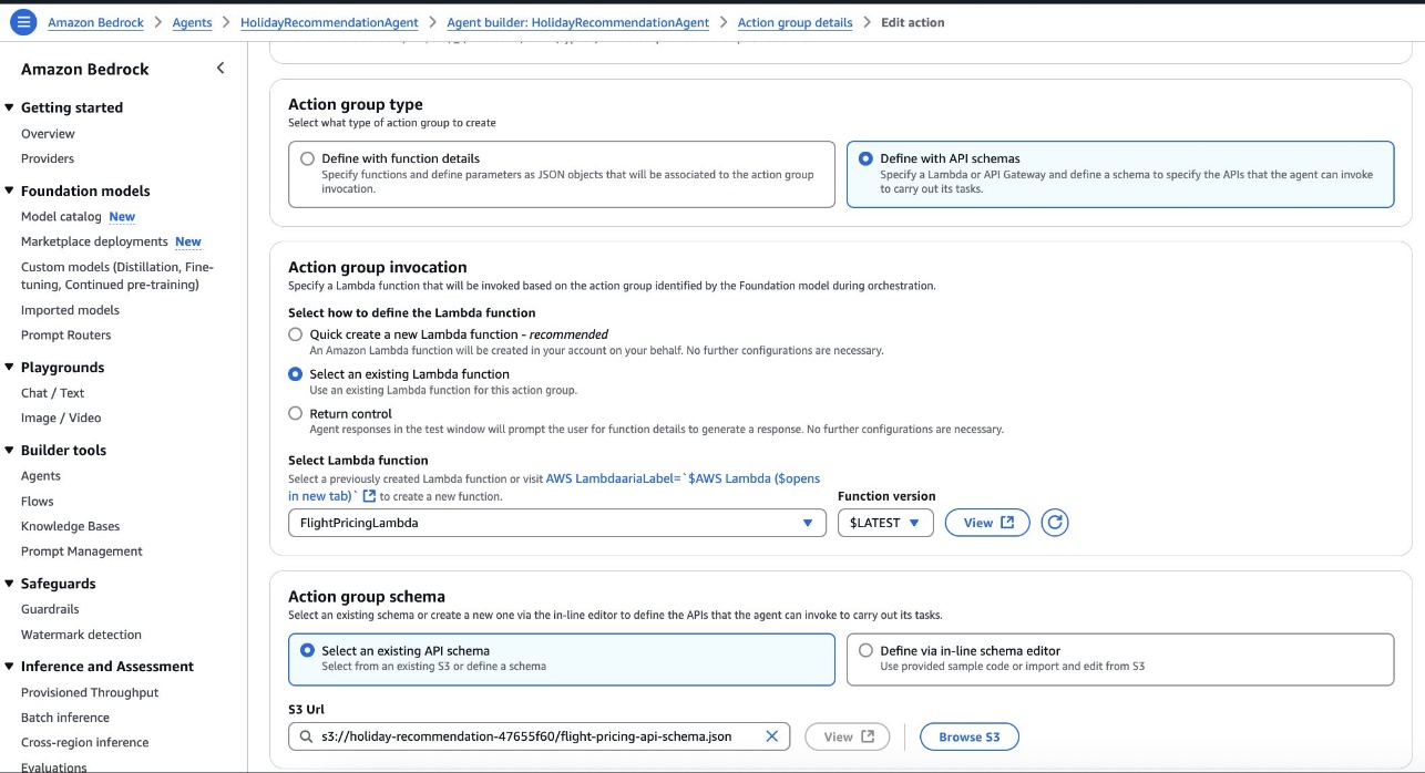 Amazon Bedrock Agent action configuration