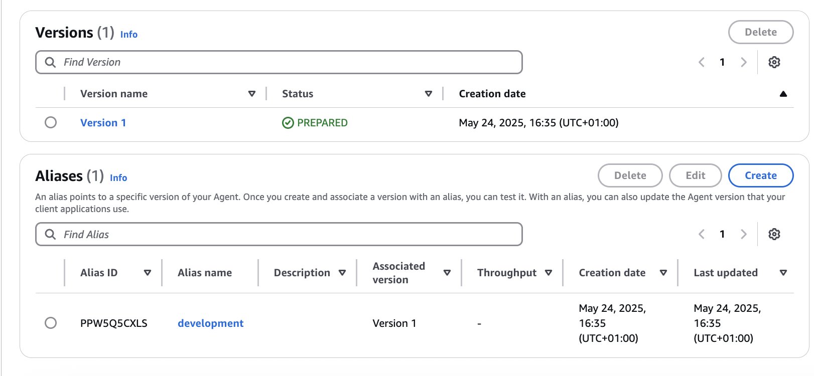 Amazon Bedrock Agent Alias configuration