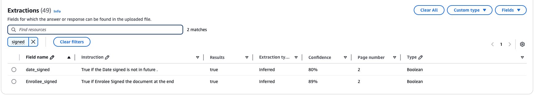 Bedrock extraction interface showing signature and date validation configurations