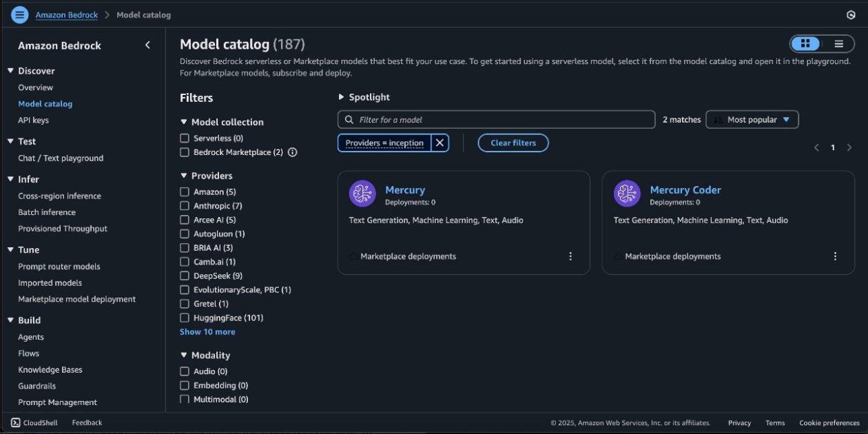Mercury foundation models from Inception Labs are now available in Amazon Bedrock Marketplace and Amazon SageMaker JumpStart