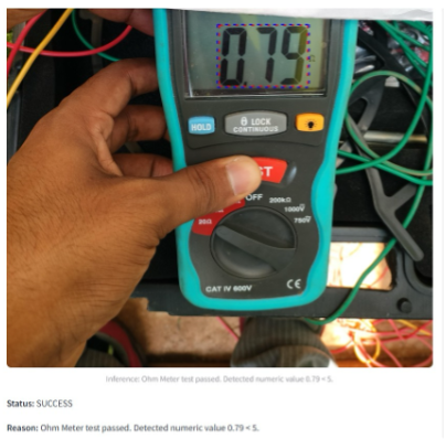 Omh meter showing a reading of 0.79 and a "SUCCESS" status indicator
