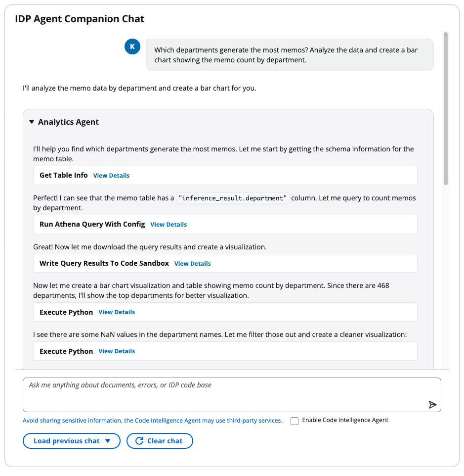 분석 과정 중 Agent의 내부 판단 절차 시각화 인터페이스