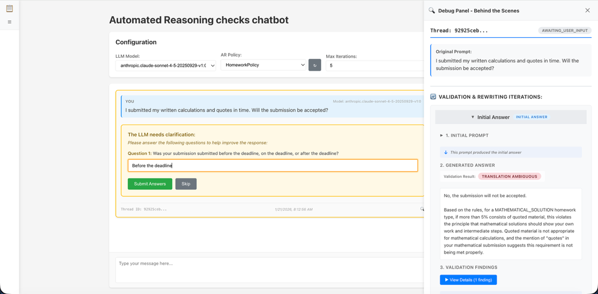 Automated Reasoning checks rewriting chatbot reference implementation