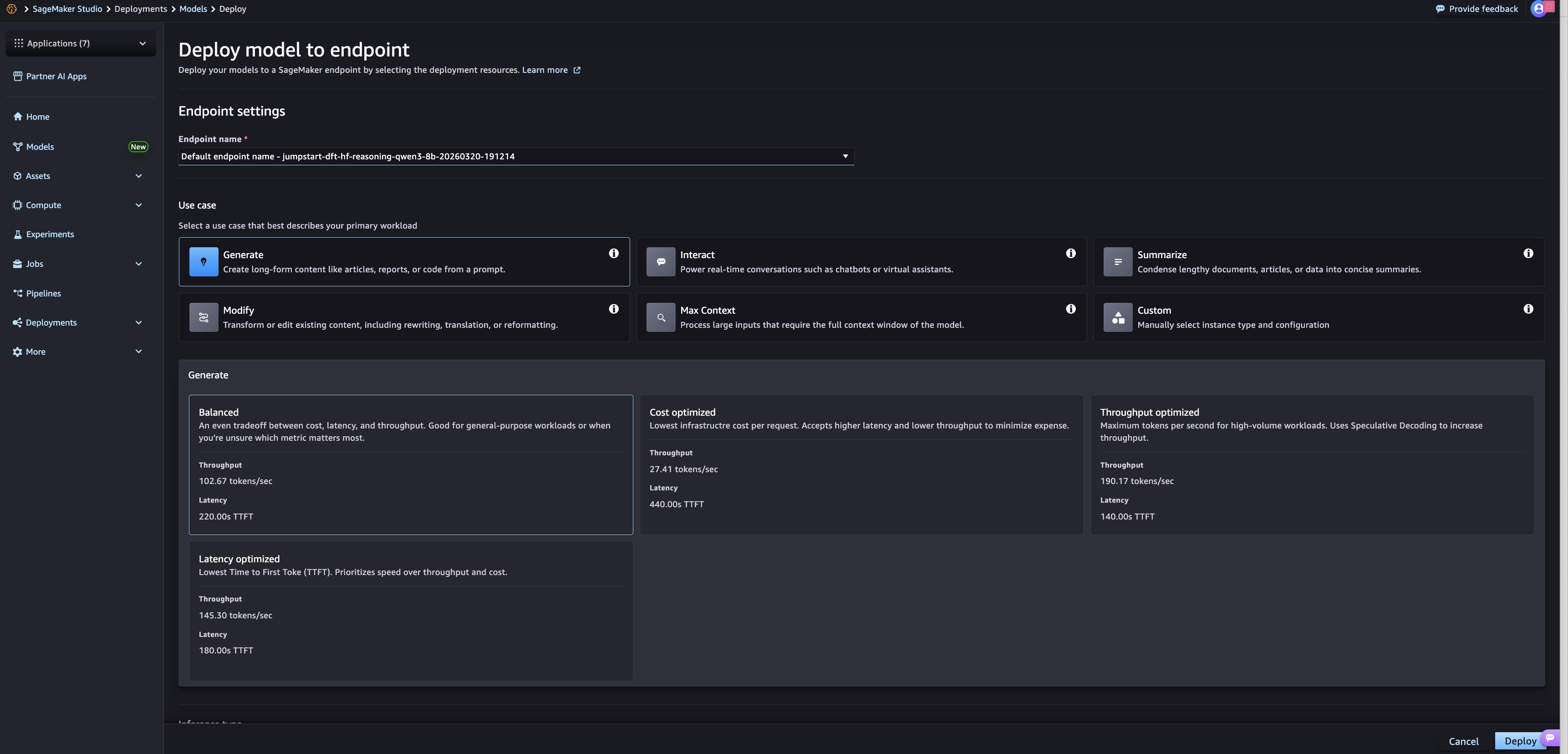 Use-case based deployments on SageMaker JumpStart