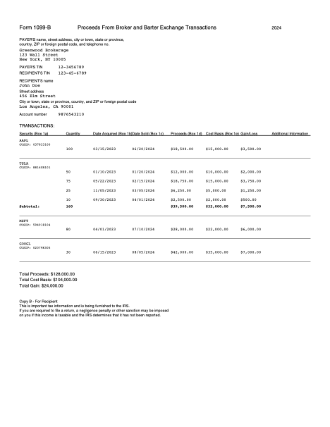 Sample 1099-B form used for tax exemption