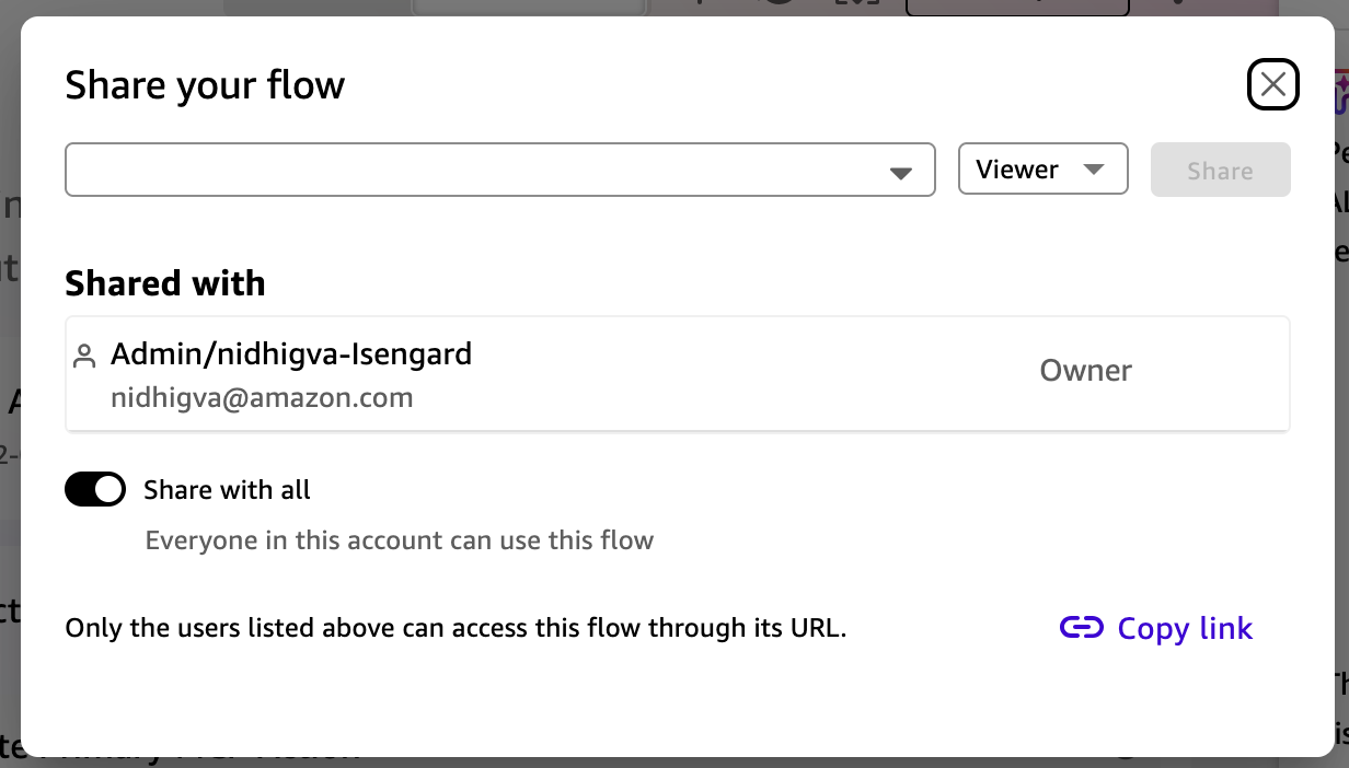 Share and Publish dialog in Amazon Quick for the AML Alert Triage flow