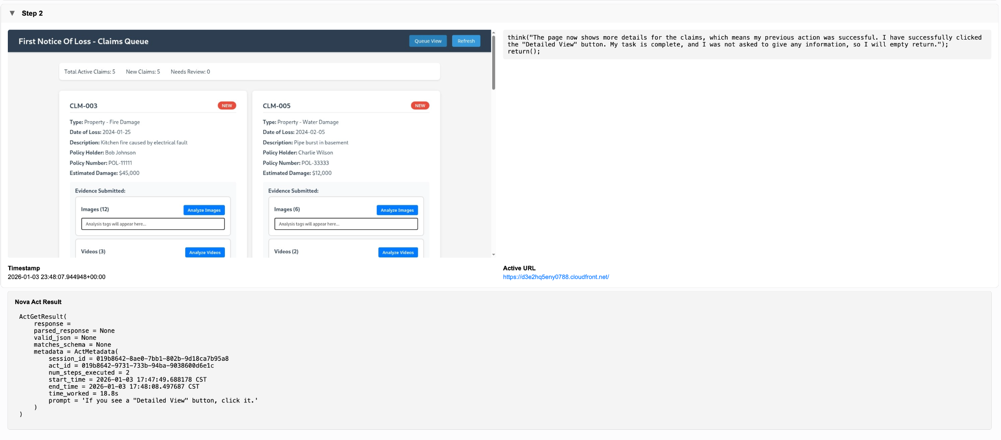 FNOL queue state observed by the agent