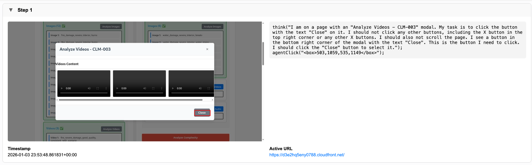 Video evidence analysis state