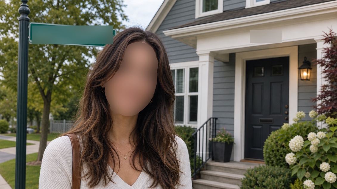 The same sample photo after the pipeline redacts the face and address
