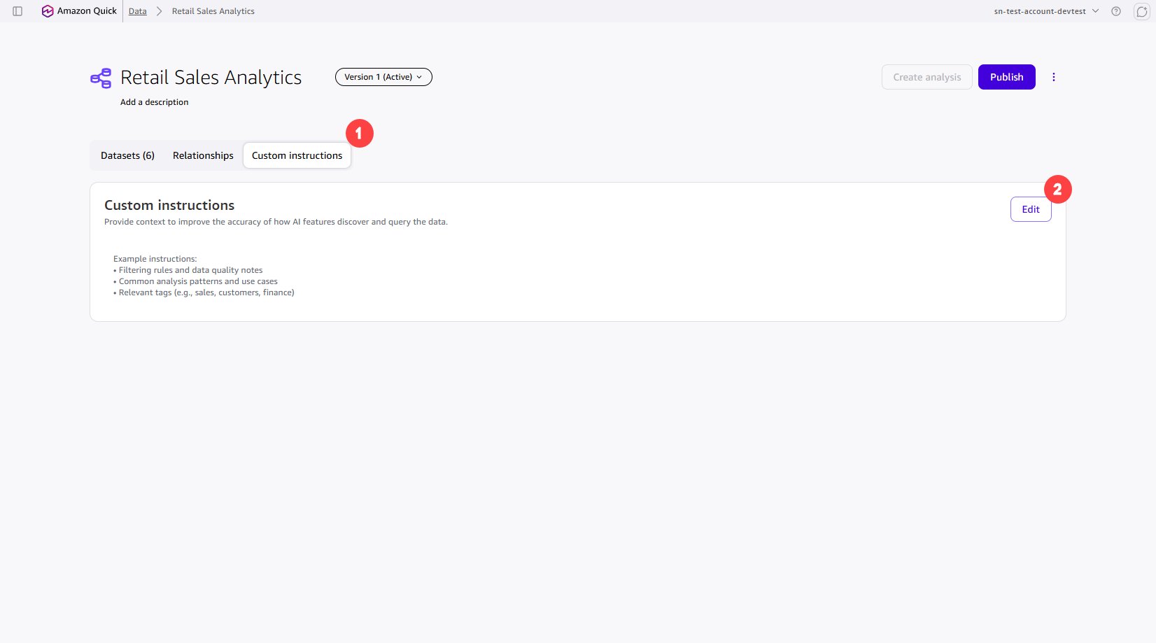Custom instructions tab in the topic editor