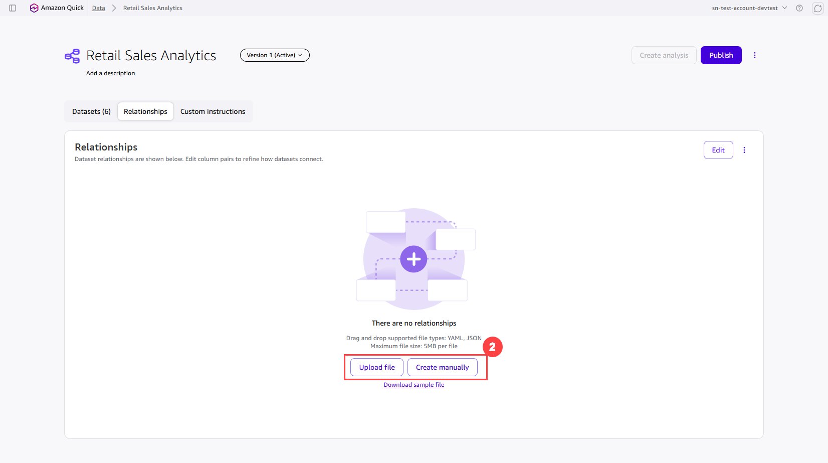 Uploaded relationship file showing the defined dataset joins