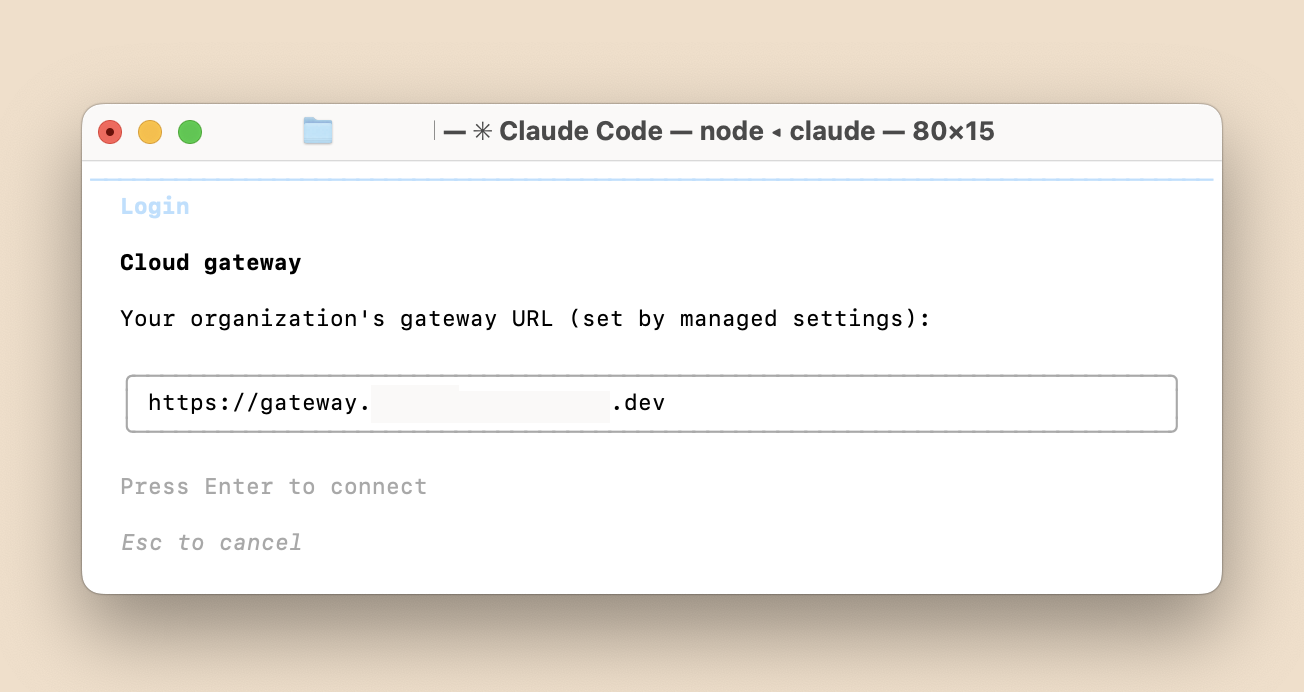 Claude apps gateway login screen in Claude Code
