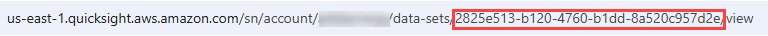 Amazon Quick console dataset URL with the dataset ID at the end