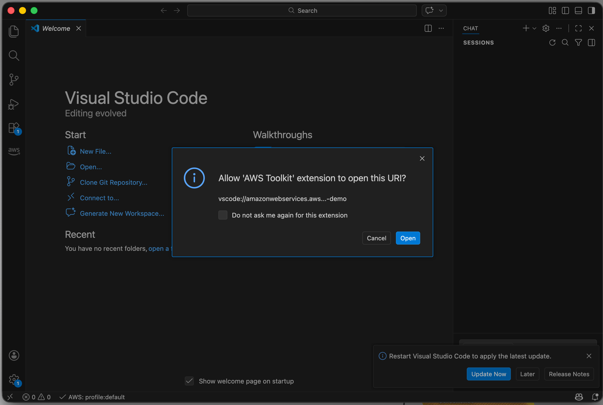 Browser prompt asking to open the vscode:// link in VS Code