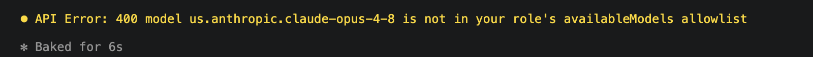 Claude Code returning a 400 error when a contractor-group user requests Claude Opus 4.8