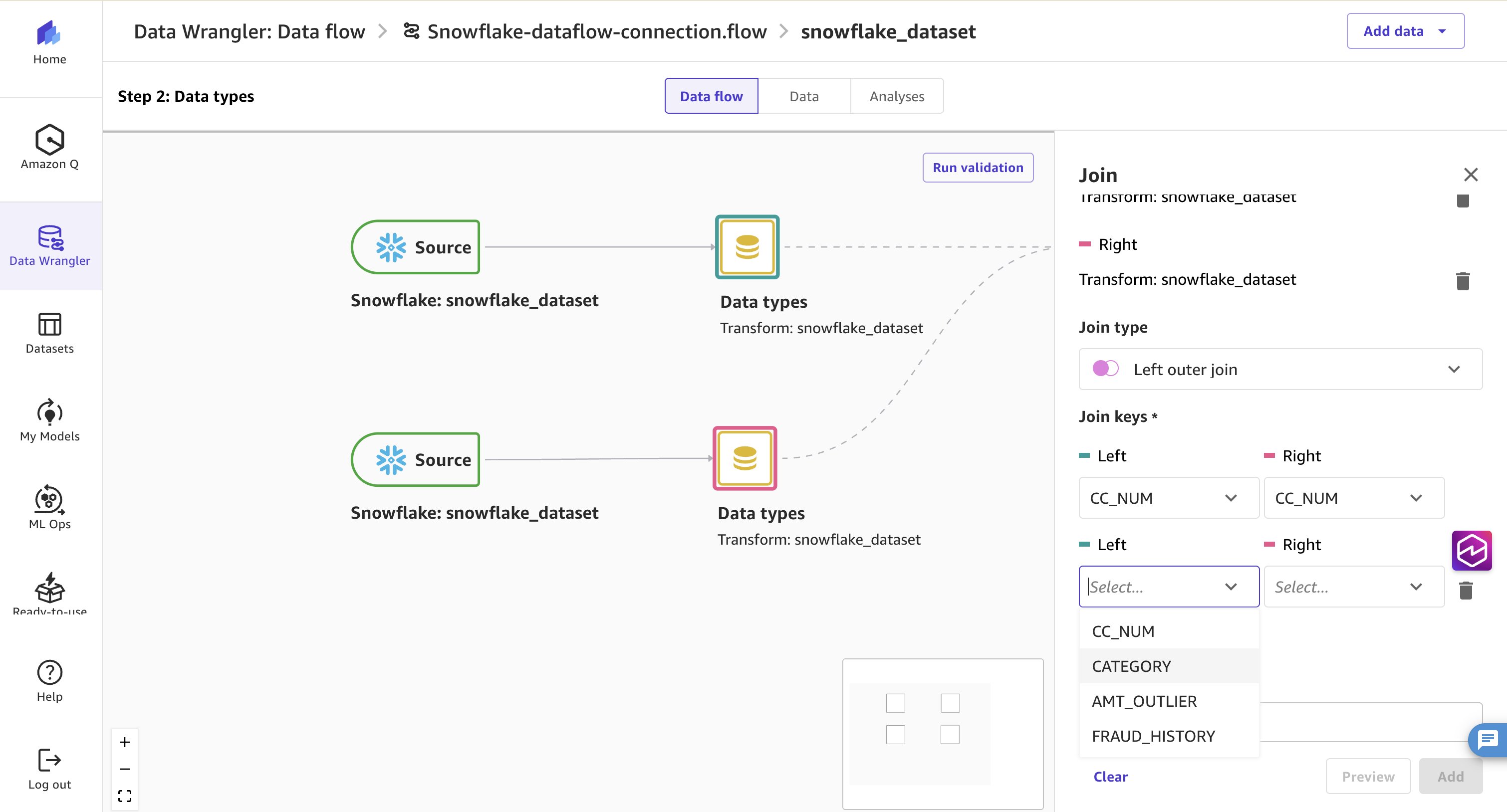 Join configuration with Left outer join type and Category as the join key
