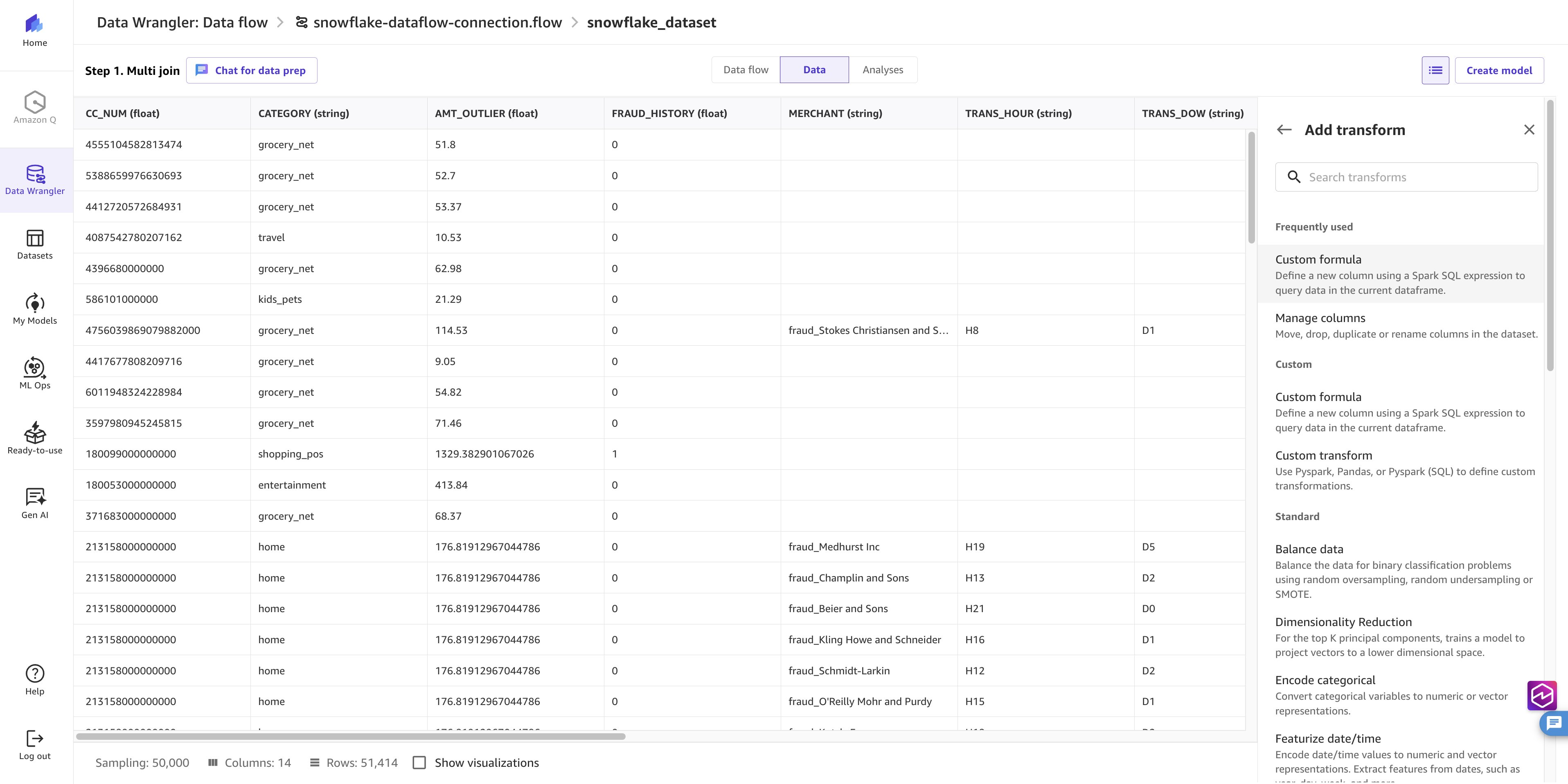 Choosing Custom Formula in the Add transform panel