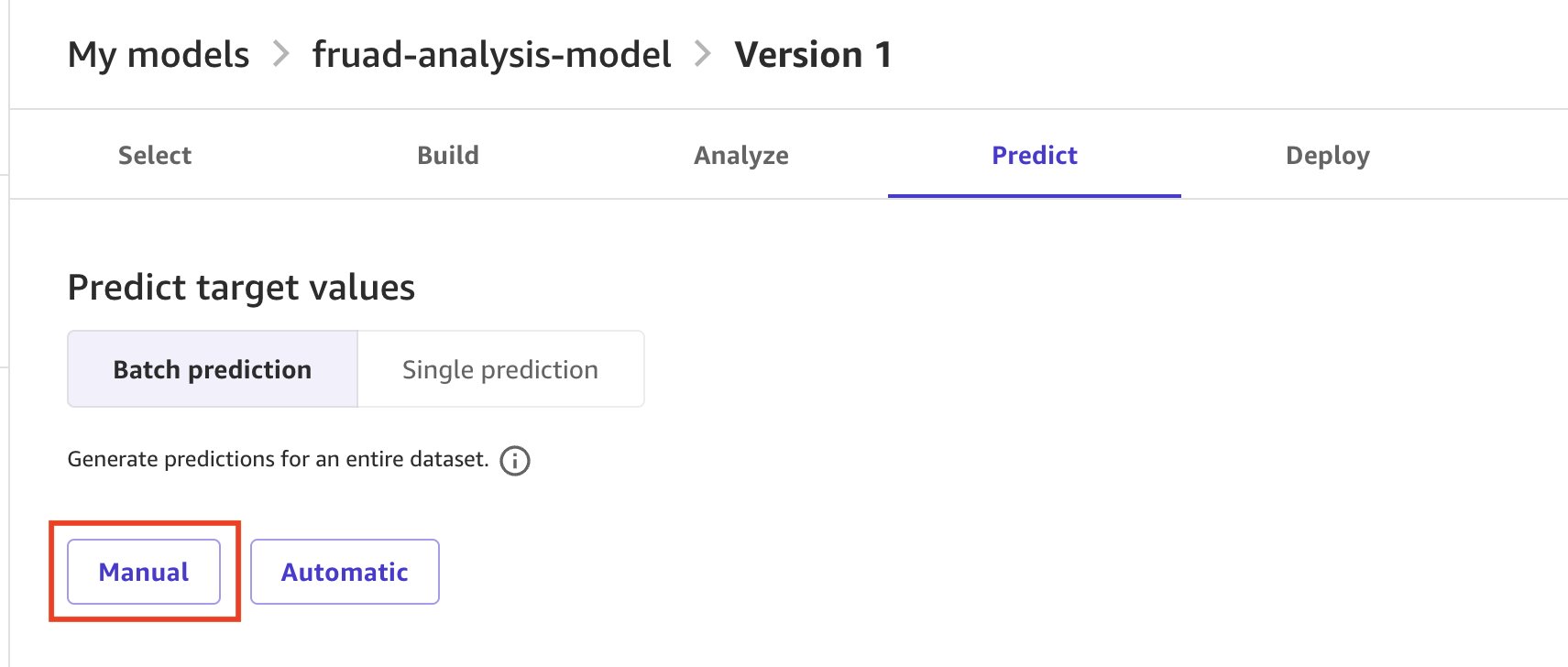 Predict tab with Manual dataset creation for generating predictions