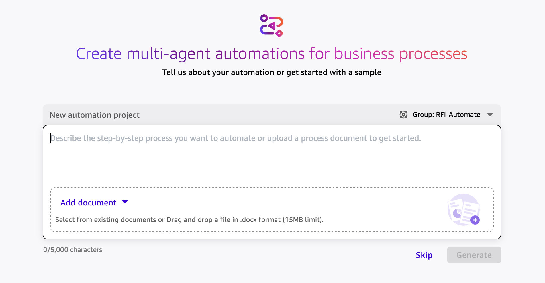 Automation project prompt area with the natural-language processing instructions entered