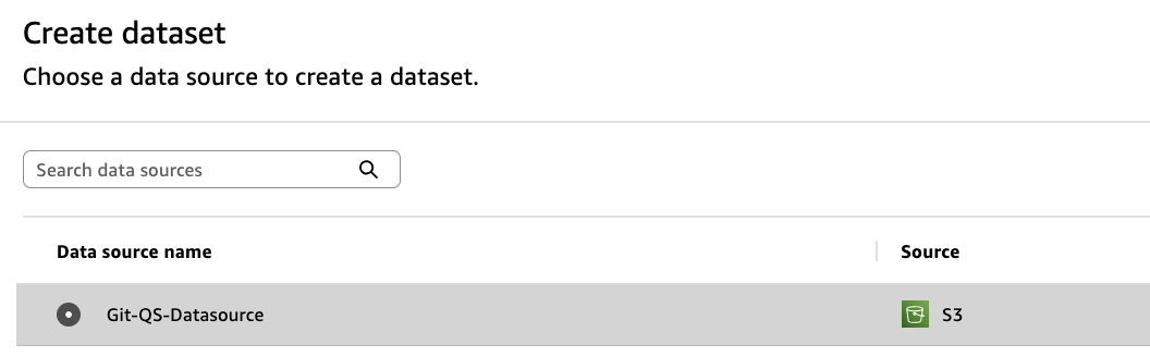 Amazon Quick Sight new dataset page with the S3 data source selected