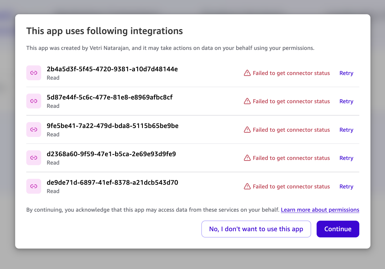 Error message shown to a user who lacks access to the underlying datasets