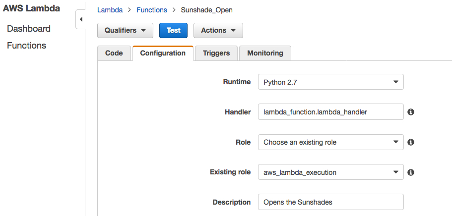 AWS Lambda Console screenshot