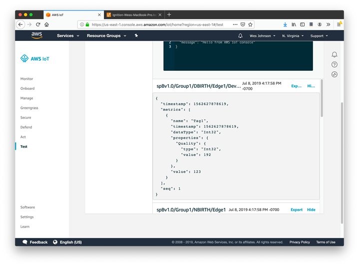 ‘Test’ menu option in the AWS IoT Console.