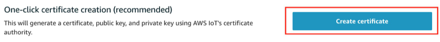 This shows where you create a certificate in the AWS IoT console