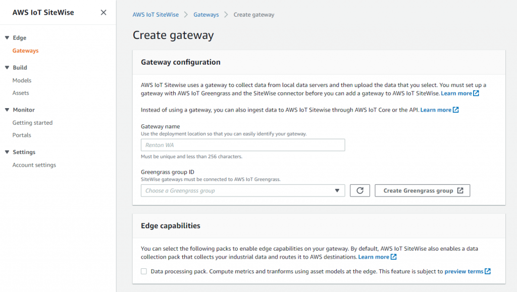 Create SiteWise gateway