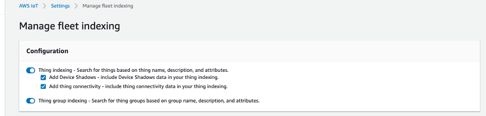 How to turn on on AWS IoT Device Management Fleet Indexing