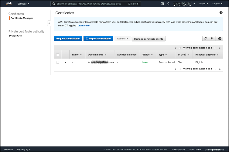 Your public server certificate reporting validated status in ACM