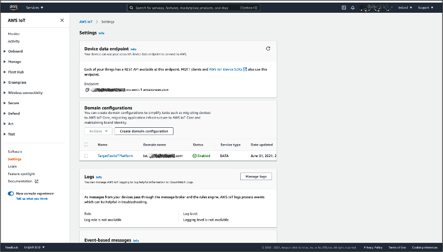 Custom Domain Configuration in AWS IoT Core settings