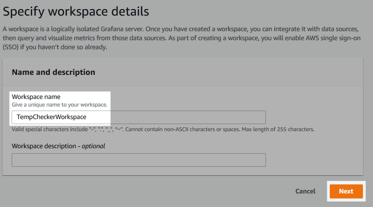 Screenshot of the workspace creation form.