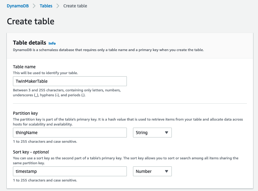 Dynamodb table creation