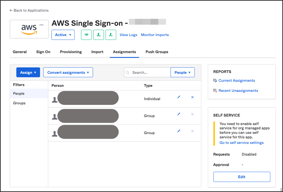 Users assigned in Okta AWS SSO application